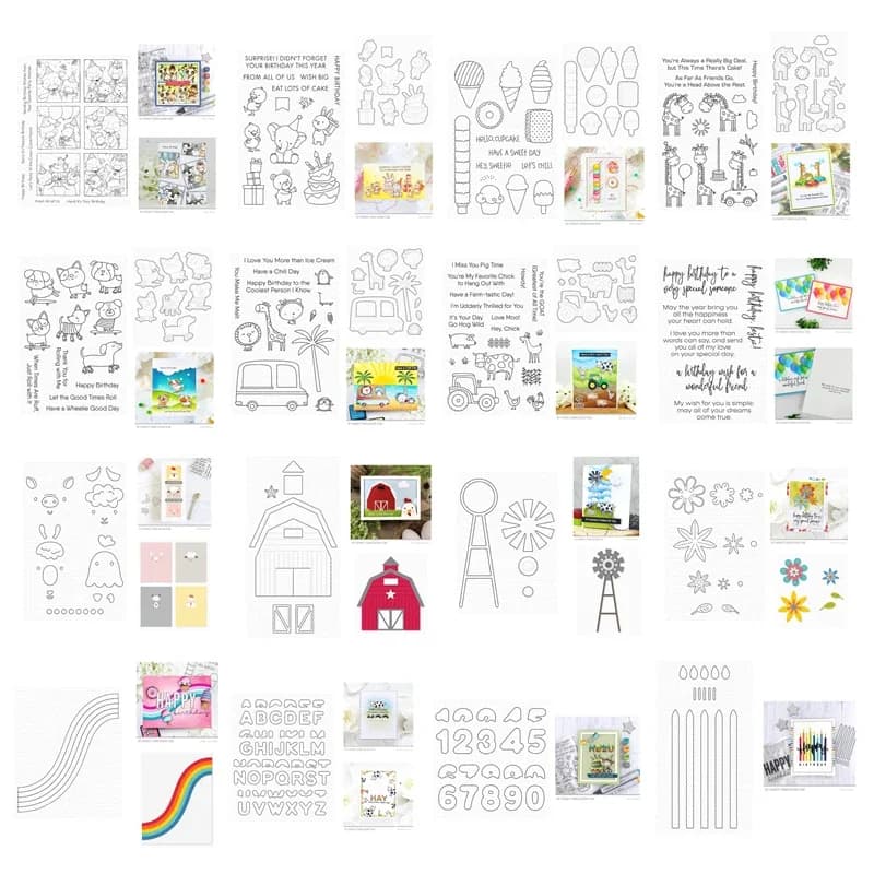 New 2022 July Cake Giraffe Barn Windmill Clear Stamps Cutting Dies Scrapbooking for Paper Making Embossing Frames Card Set