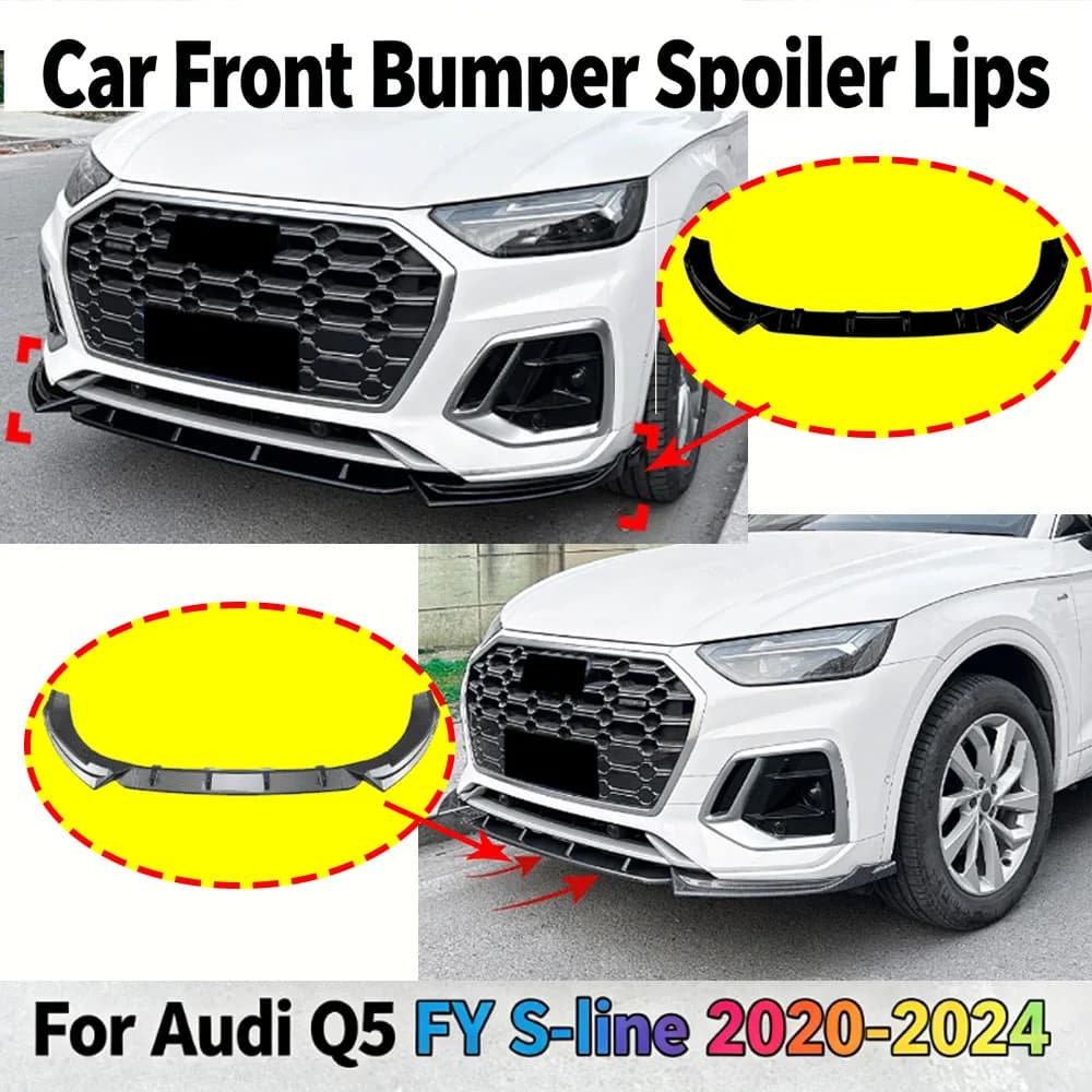 Car Front Bumper Spoiler Lips for Audi Q5 FY S-line 2020 2021 2022 2023 2024 Shovel Diffuser Splitter Auto Accessories Tuning