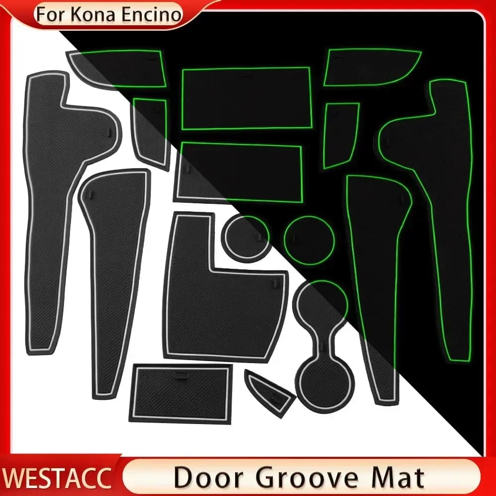 Auto Porta Groove Zerbino per Hyundai Kona Encino 2019 2020 LHD Anti-Slip Cancello Slot Pad Silicone Tazza di Acqua Zerbino Cusion Accessori