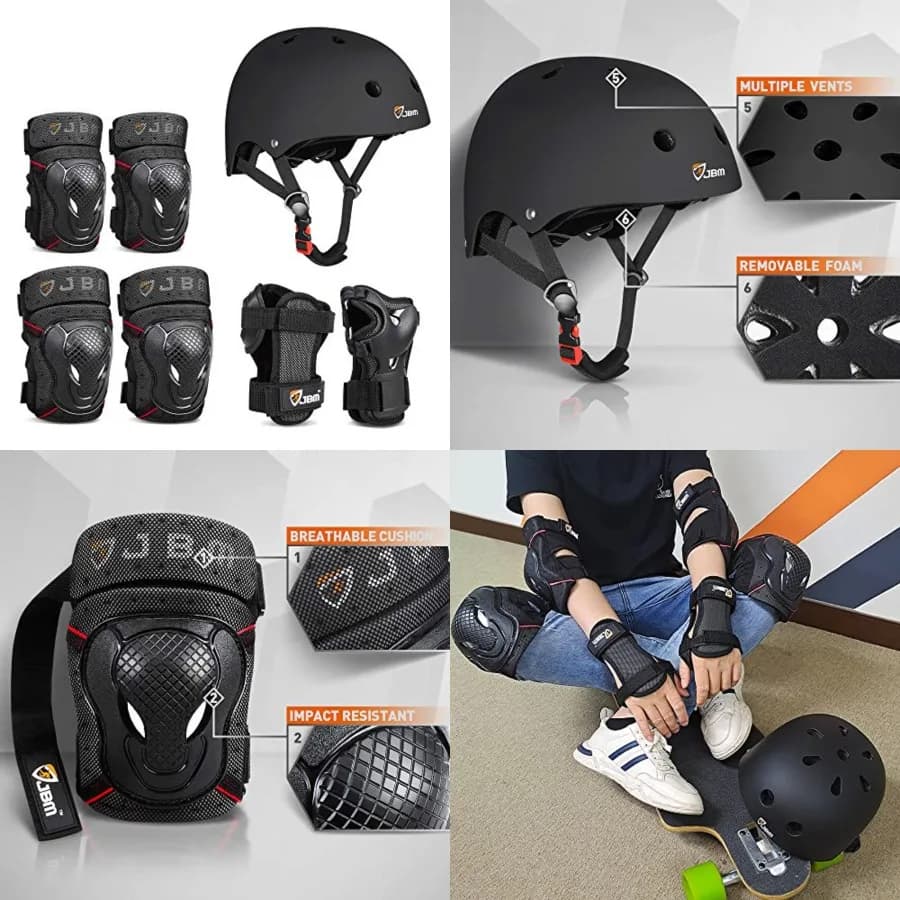 Set di Protezioni per Pattinaggio per Adulti e Bambini, Casco, Ginocchiere e Gomitiere con Protezioni per Polsi per Pattinaggio in Linea e Monopattino