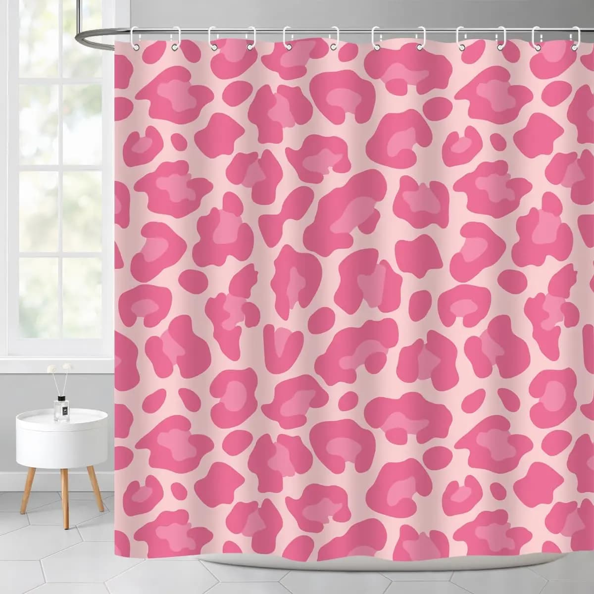 Chic Pink Leopard Print Shower Curtain Waterproof Polyester Bathroom Curtain Decor Liner for Modern Home Kids Gift