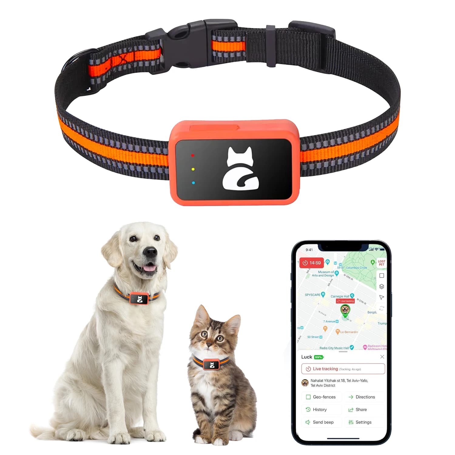 Mini Localizzatore GPS 4G per Animali Domestici, Collare Leggero con Allarme Anti-Smarrimento e Geo-Fence per Cani e Gatti