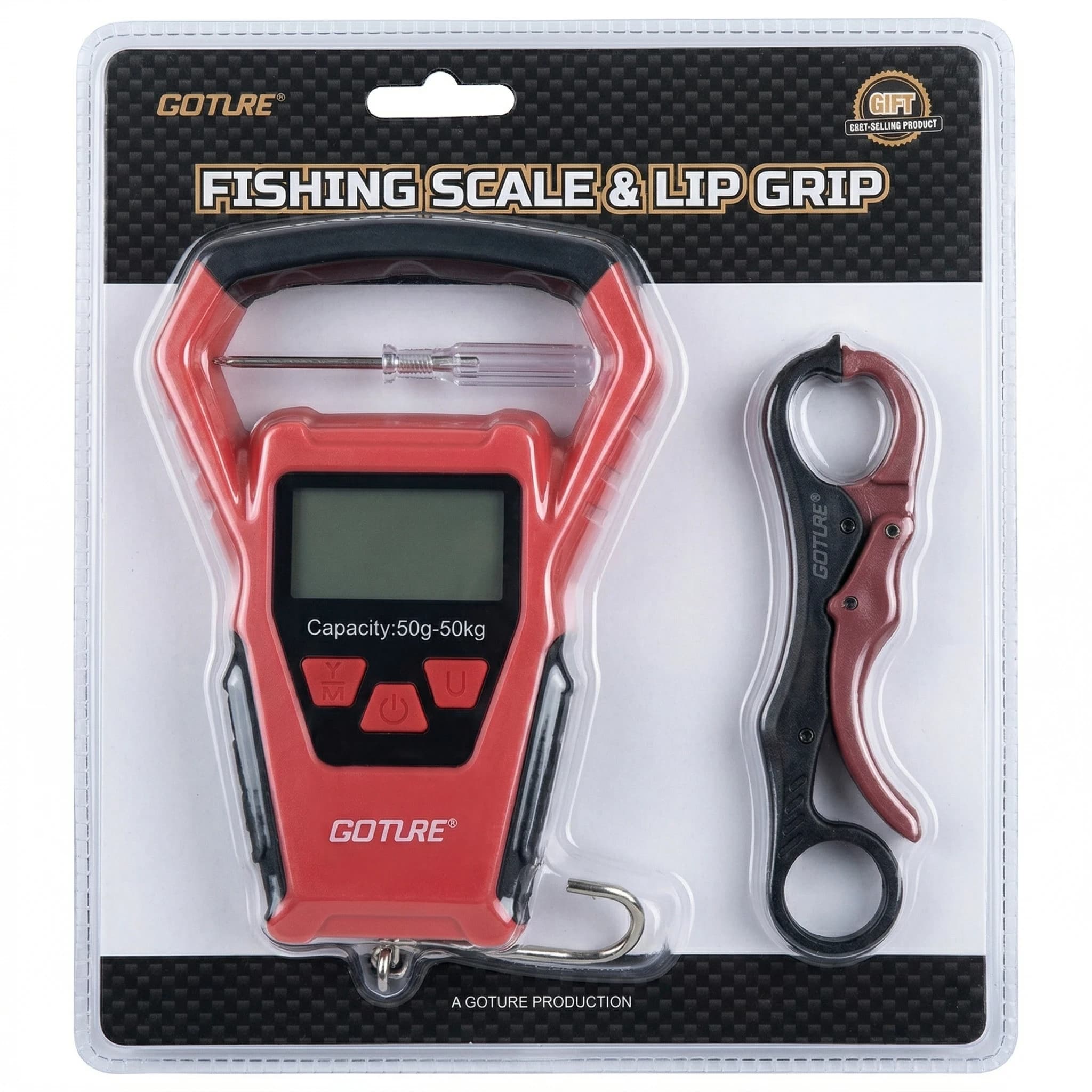 Bilancia Digitale LCD Goture per Pesca 50KG/LB/OZ + Impugnatura, Bilancia Portatile da Viaggio per Bagagli, Attrezzi da Pesca con Righello da 1M