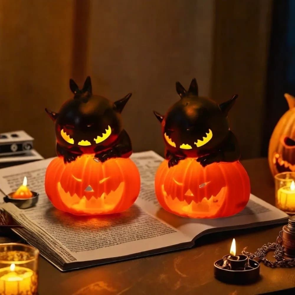 Black Cat Halloween Cat Pumpkin Lamp Spooky Eyeball Realistic Pumpkin Candle Holder 3D LED Pumpkin Light Ghost Festival Decor
