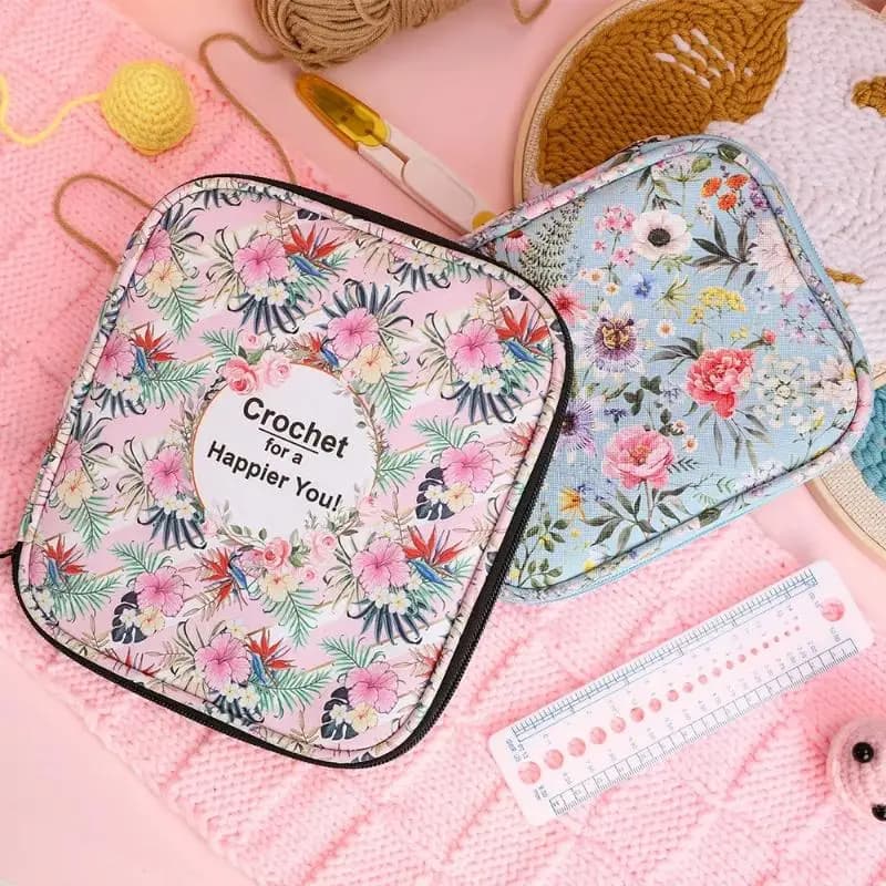 Kit per Lavoro a Maglia Floreale, Borsa Impermeabile con Cerniera per Uncinetto, Borsa Portaoggetti per Stampa Fai-da-te, Borsa Portaoggetti per Set di Ferri da Maglia