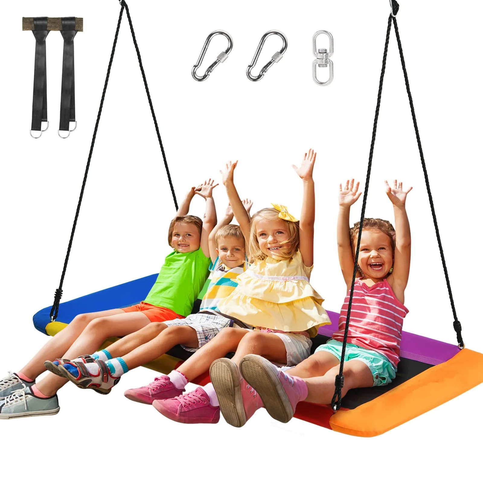 Giant rectangular swing for children from 60 inch, 700 pounds, with adjustable suspension ropes, colored