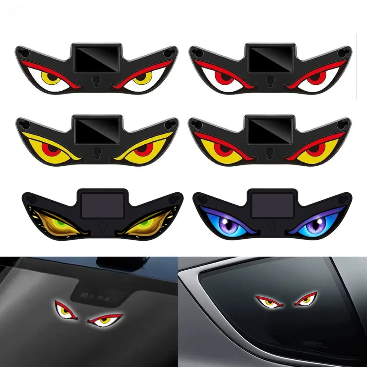 Solar Powered Car Demon Eye LED Neon Light, USB Rechargeable Wireless Atmosphere Lamp, Breathing Ambient Light for Vehicle Decor