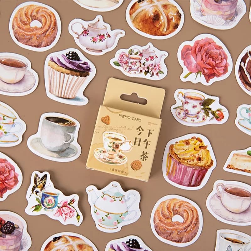 46Pcs Dessert Cake Coffee Decoration Stickers DIY Gift Scrapbook Laptop Luggage Waterproof Decoration Stickers