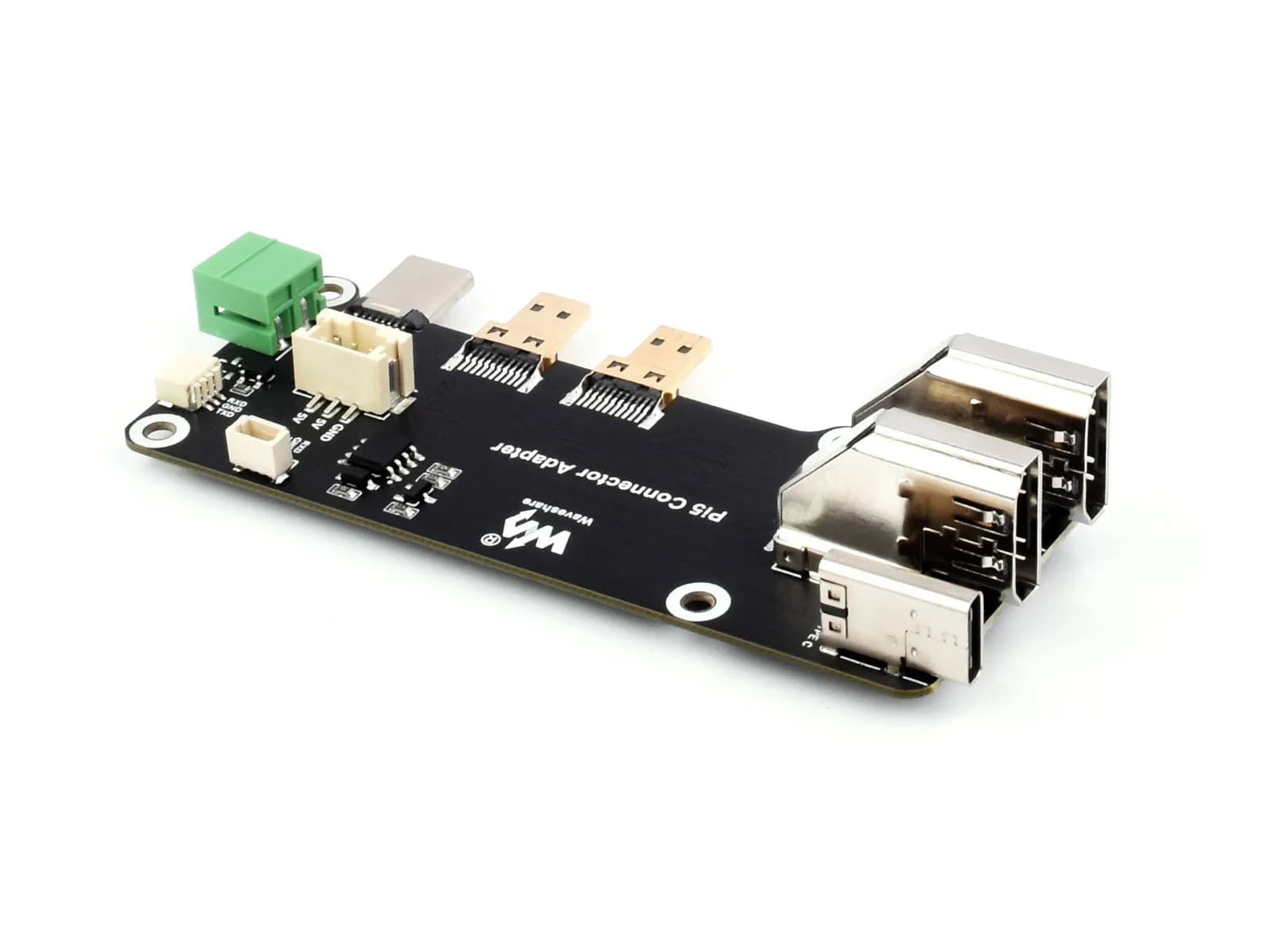 Waveshare Micro HDMI to HDMI Multifunctional Adapter for Raspberry Pi 5/4B, Two Power Supply Supports Dual 4K Outputs