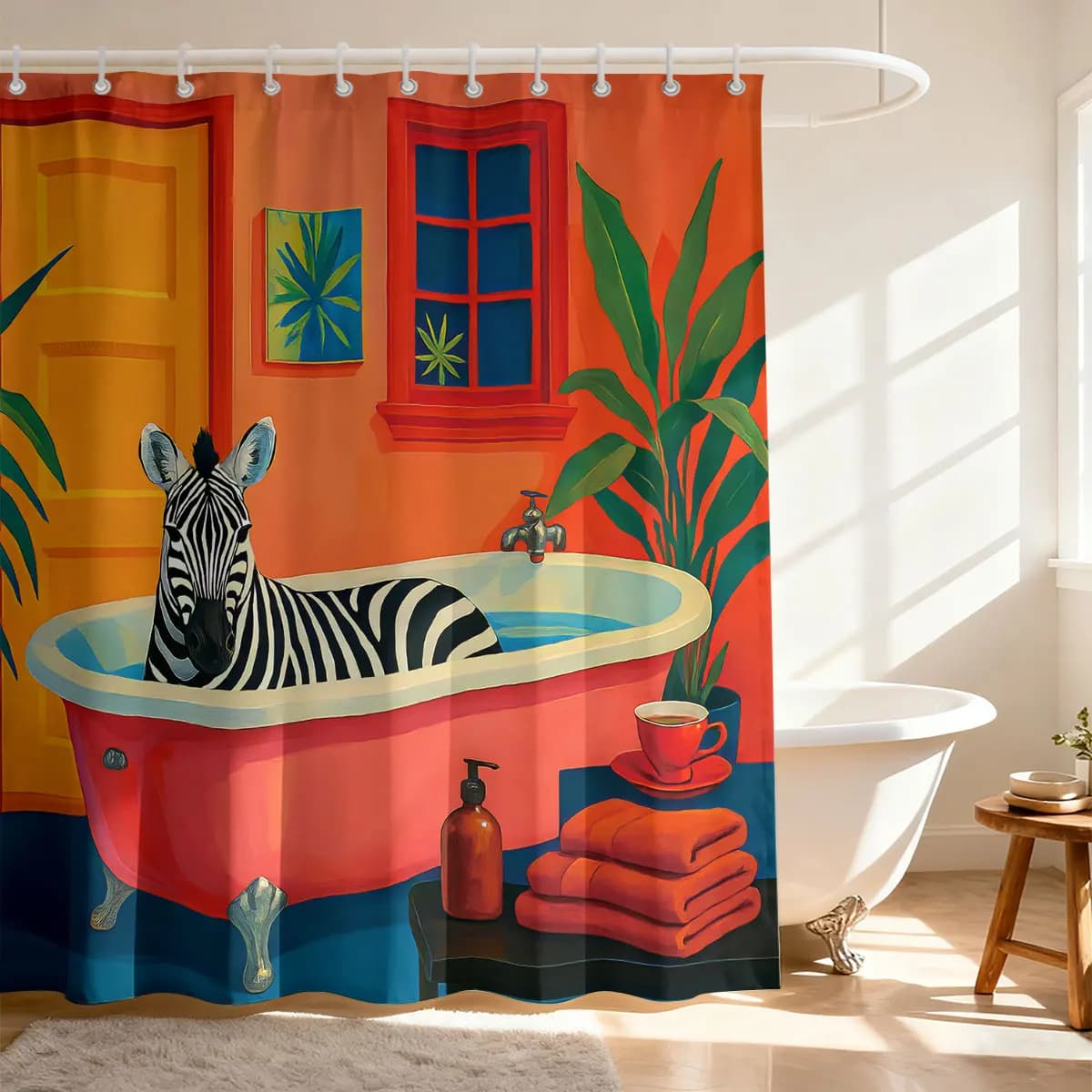 Funny Zebra Animal Shower Curtain with Hooks Waterproof Polyester Fabric Bathroom Modern Minimalist Curtains for Bath Room