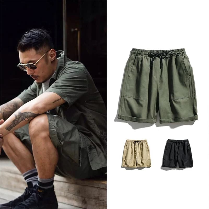 Pantaloncini Casual da Lavoro da Uomo Estivi di Tendenza a Vita Media, Sciolti, Sportivi, a Cinque Quarti, Stile Studentesco, Gamba Dritta, Cargo