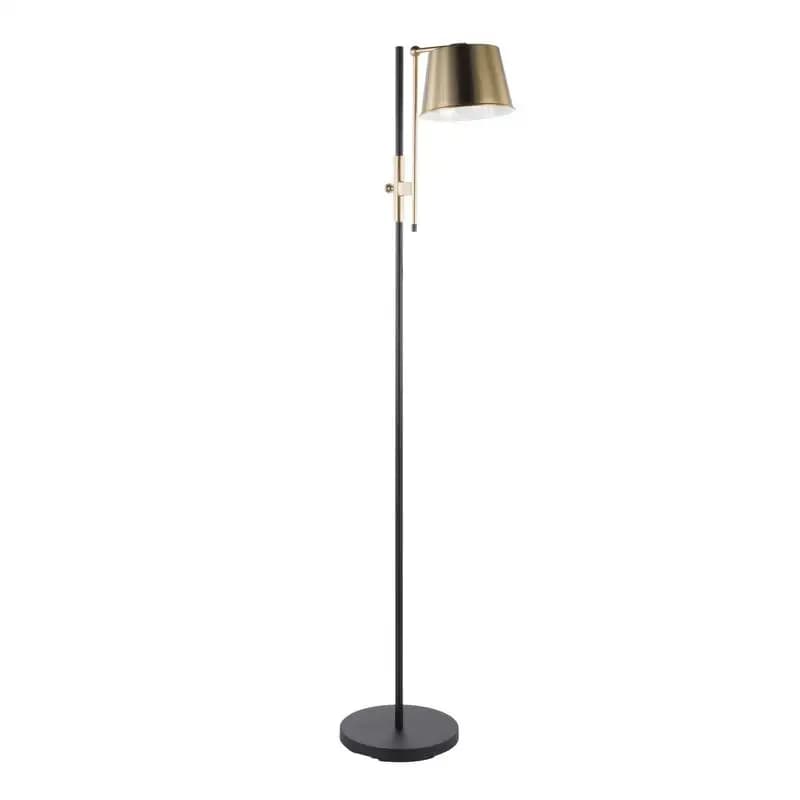 Lampada da terra industriale metrica in ottone nero e antico