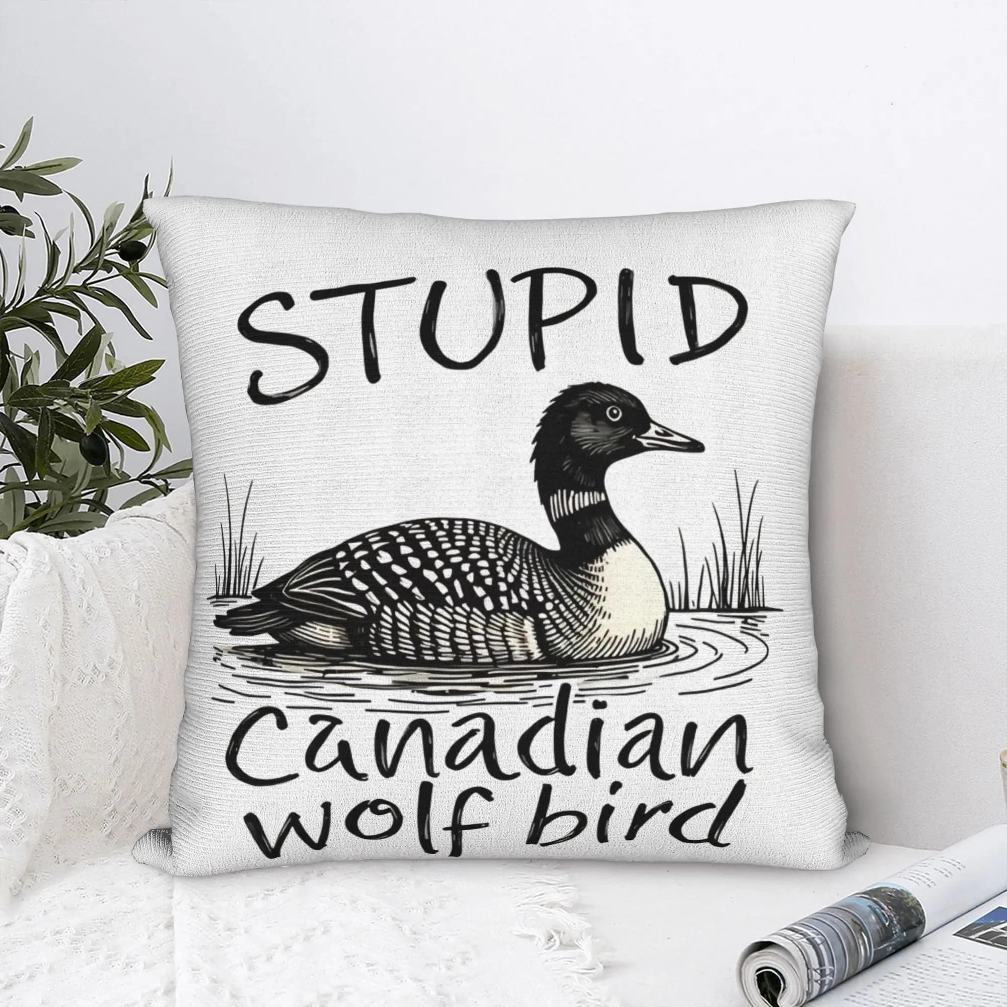 Funny and funny polyester cover with Canadian wolf print and Yaoi bird, 45x45 cm
