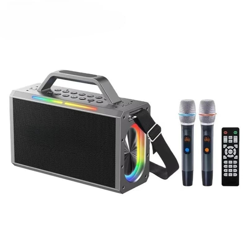 Altoparlante Wireless Portatile da 180 Watt, Stereo Impermeabile, Macchina per Karaoke con Due Microfoni Wireless