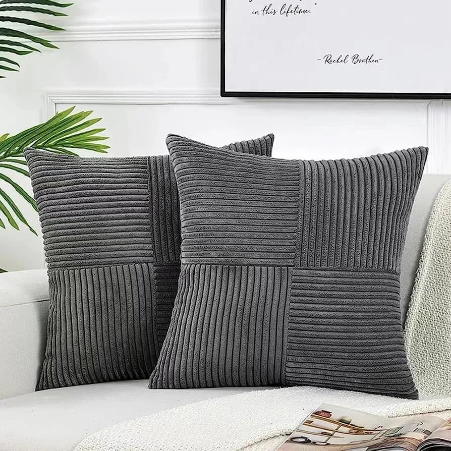Short Corduroy Plaid Grey Cushion Cover Pillow Case For Living Room Sofa Bed Simple Bedside Pillow Backrest Covered 50 60 66CM