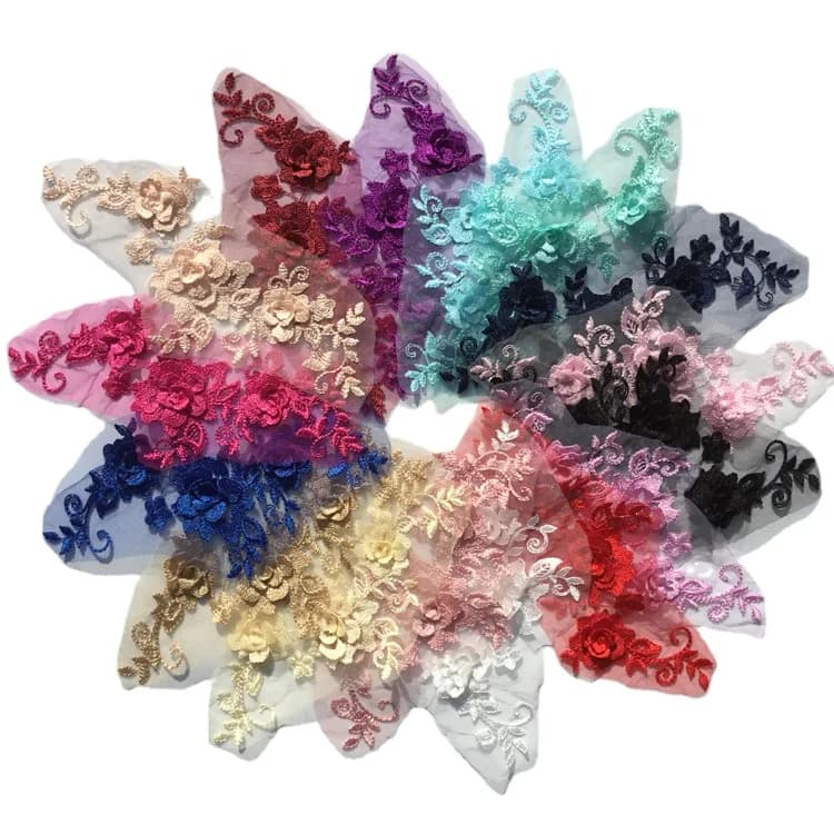 10PCS Multicolor Lace Embroidery Big Flower Patch Children's Wedding Dress Costume DIY Decorative Flower Flower Stickers RS1001