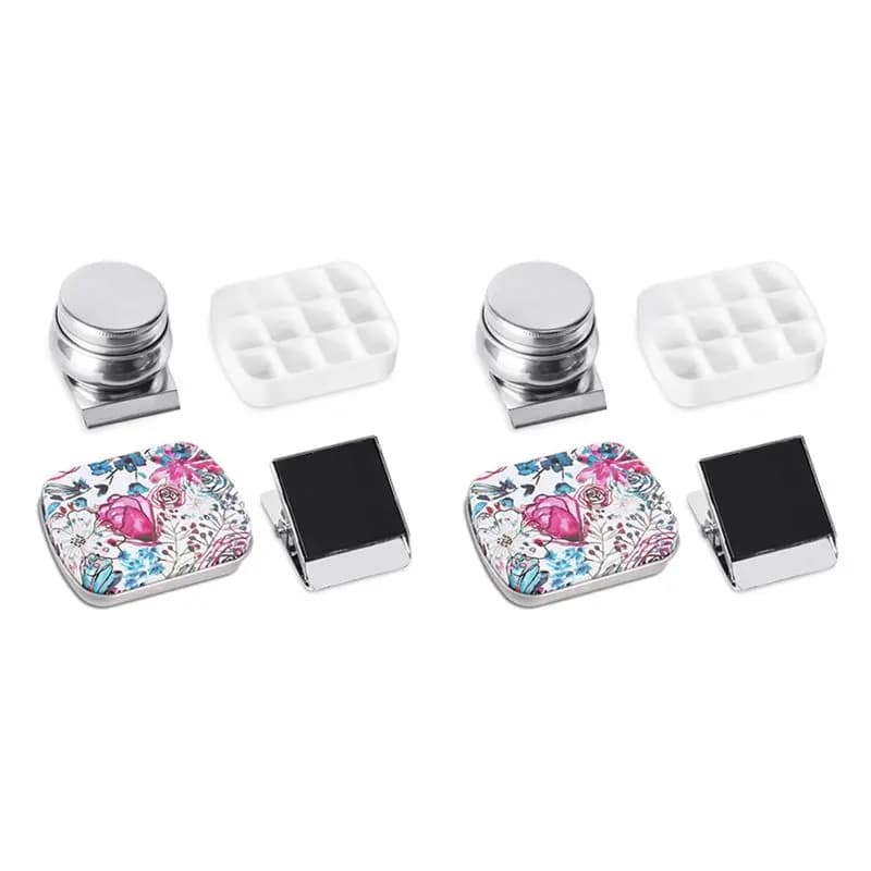 ~Latest Model 2X Portable Mini Tin Box,12-Well Empty Watercolor Palette,Small Paint Storage Kits With Magnetic Clip And Oil Pot,