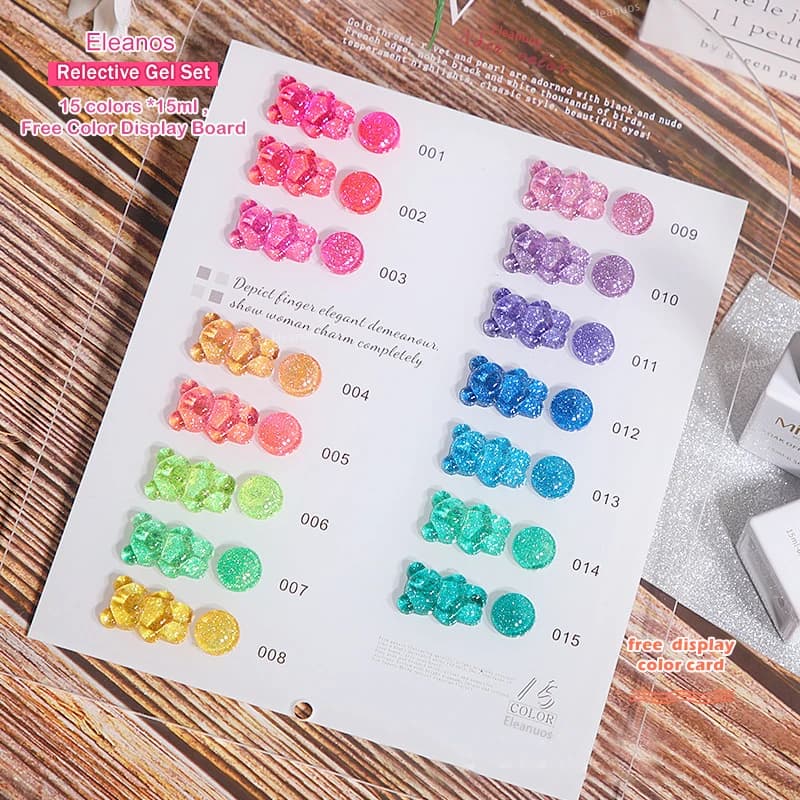 Eleanos 15 pz riflettente Glitter Gel smalto per unghie fluorescenza diamante rotto paillettes Gel Soak Off UV LED vernice Nail Art 15ml