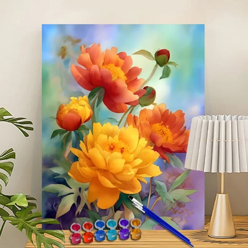 Painting By Numbers Golden Orange Peony Acrylic Paint Canvas Dropshipping Portrait Family Children Photo Christmas gifts