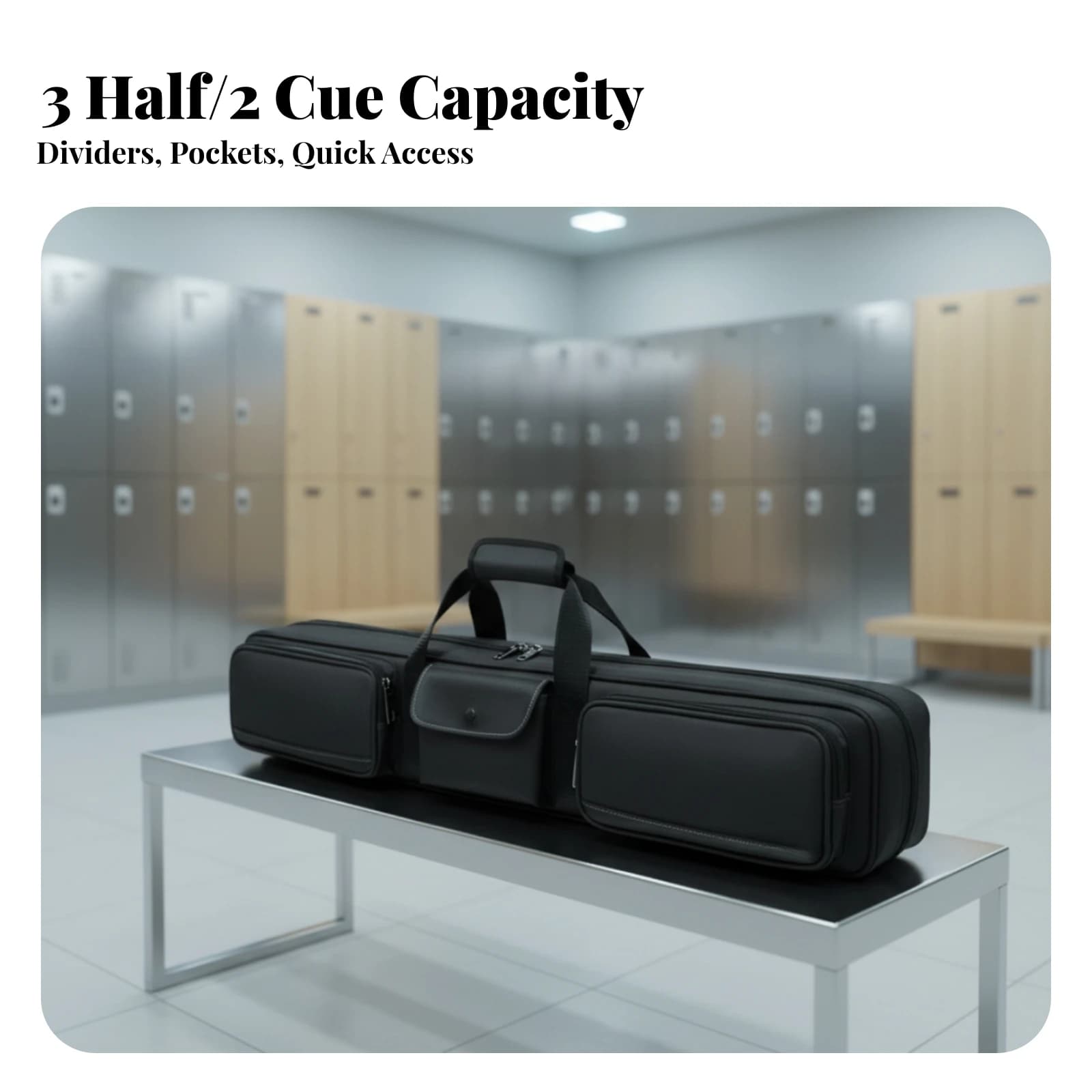 Billiard Cue Carrying Case Multi-Compartment Pool Cue Case with Shoulder Strap Robust Lightweight for League Nights