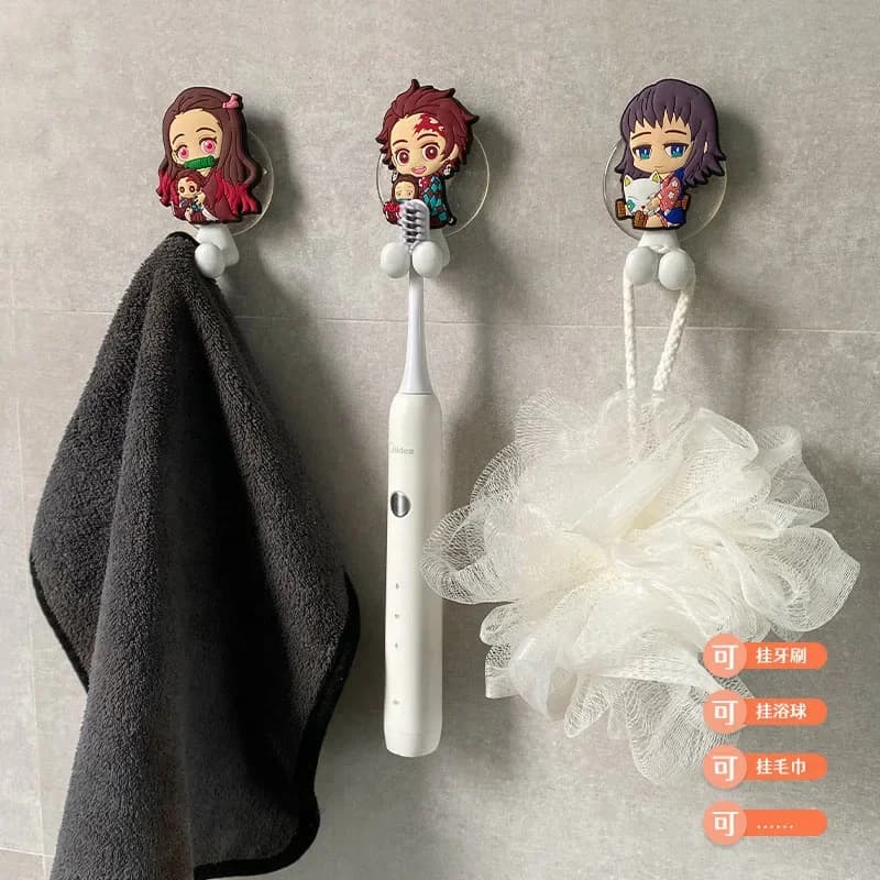 Anime Demon Slayer Portaspazzolino Giocattolo Nezuko Tanjirou Zenitsu Montaggio a parete Bagno Ventosa gancio Mensola Portasciugamani regalo