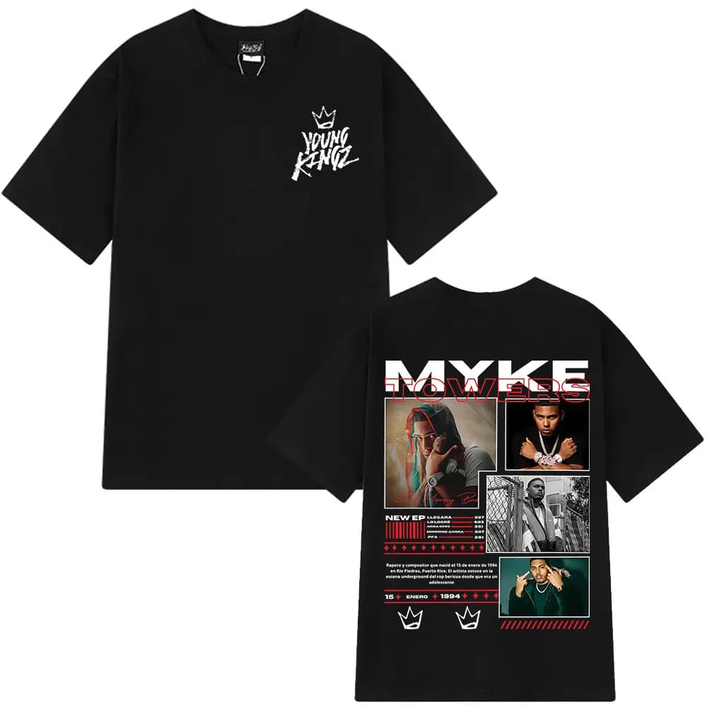 Rapper Myke Towers T-shirt grafiche Uomo Donna Moda Hip Hop T-shirt oversize Comfort T-shirt a maniche corte in cotone Streetwear