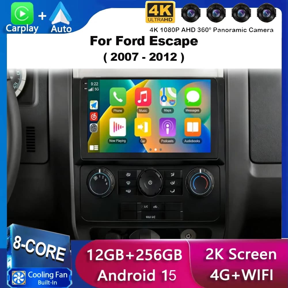 Per Ford Escape 2007 2008 2009 2010 2011 2012 Android 16 Radio Navigazione GPS Lettore Multimediale Video Stereo Wireless 4G Carplay