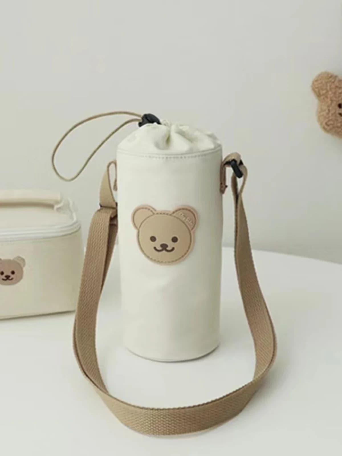 Copertura Protettiva Portatile a Forma di Orso per Bottiglia d'Acqua Isolata per Bambini, Borraccia Termica a Tracolla per Studenti