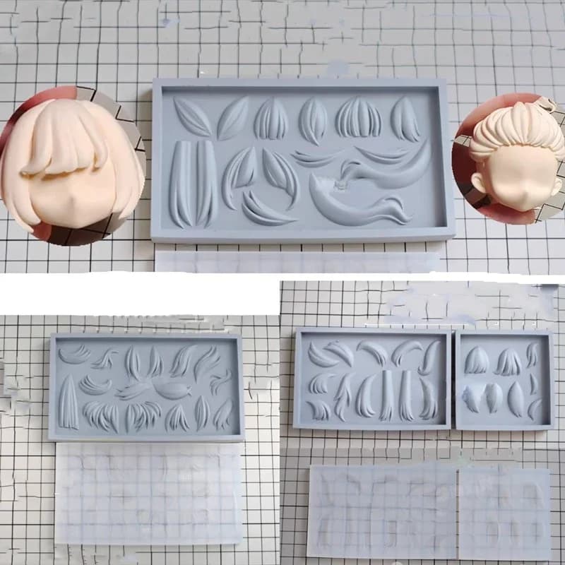 Stampo in silicone per capelli Decorazione viso 3D Strumento in argilla polimerica Modello di capelli per bambola cartone animato fai da te Stampo per torta in silicone per viso di bambino Forniture artigianali