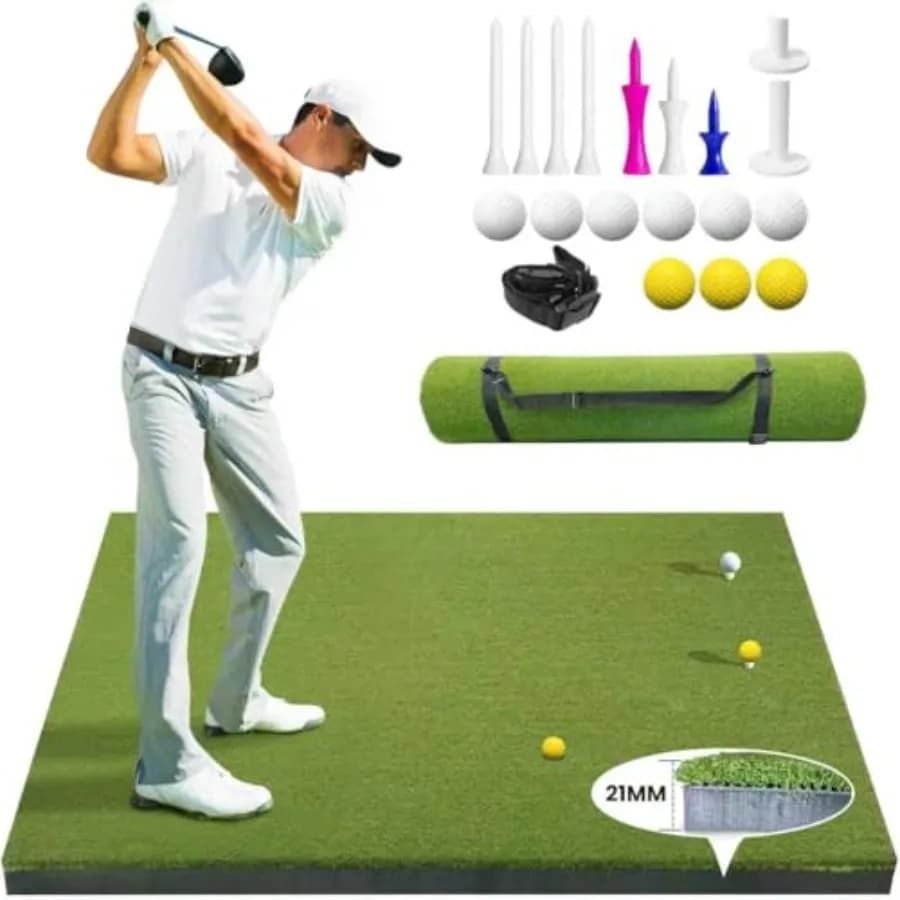 Tappetino da Golf 5x4ft, Tappeto da Pratica in Erba Sintetica da 21mm con 9 Tee, Base Durevole in EVA per Pratica Indoor e Outdoor, Chipping