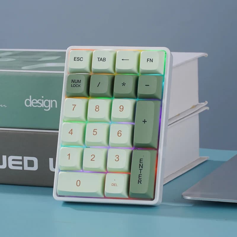 Tastierino Numerico Meccanico Wireless FREEWOLF K21, 21 Tasti, Tri-Modalità Bluetooth 2.4G USB-C, Hot Swap RGB, per Contabilità