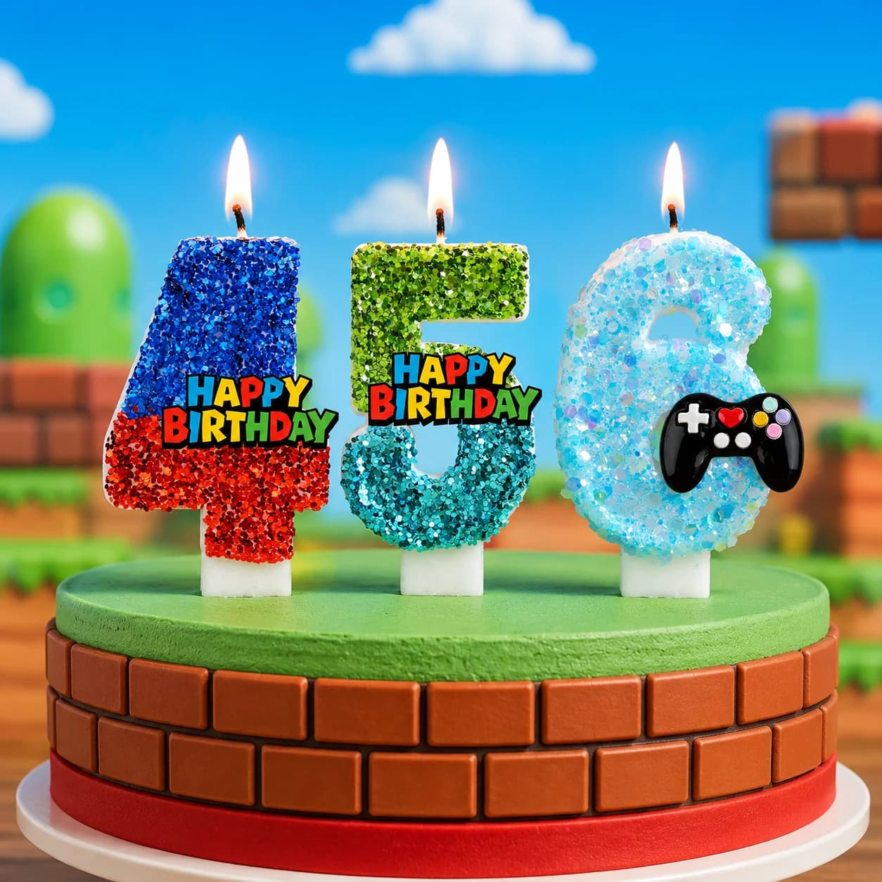 1pcs Video Game Red Blue Super Bros Number 0-9 Kids Birthday Cake Candle Decor Birthday Party Cake Topper Baby Shower Decor Gift
