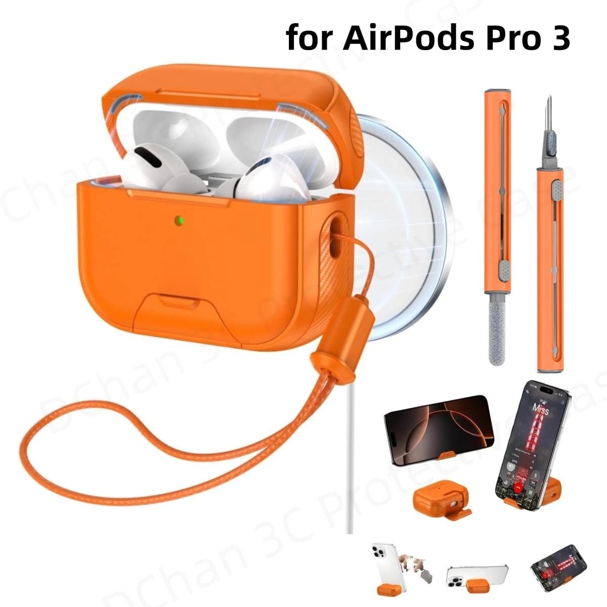Magnetic Secure Lock For AirPods Pro 3 Shockproof Headphone Cover With Lanyard&Cleaner Kit&Stand For AirPod Pro3 Charging Cases