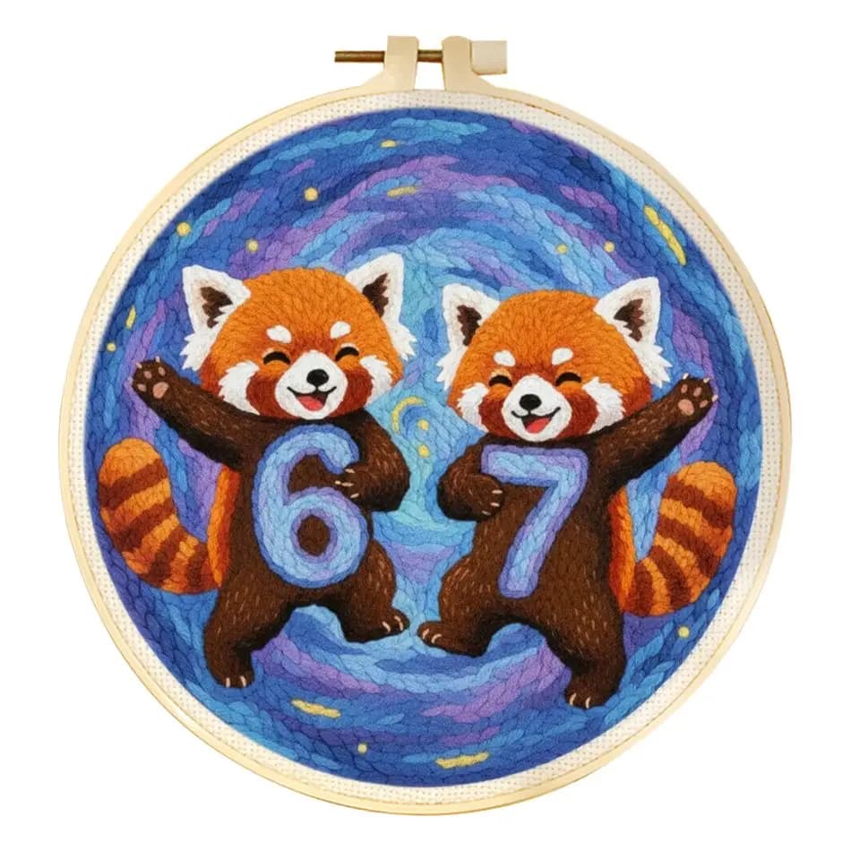 RUOPOTY Punch Needle Embroidery Handmade Hand 67 Happy Raccoon Embroidery Kit Animal Embroidery Beginner Kit DIY Embroidery Star
