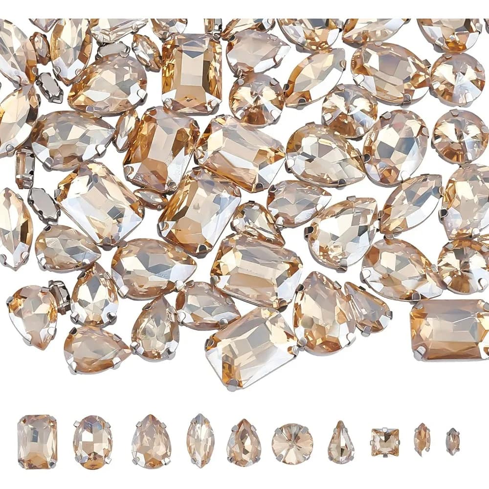 100 pezzi da cucire su strass in vetro cristalli strass forme miste punta in metallo impostazione kit per la creazione di artigli per cucire con retro piatto