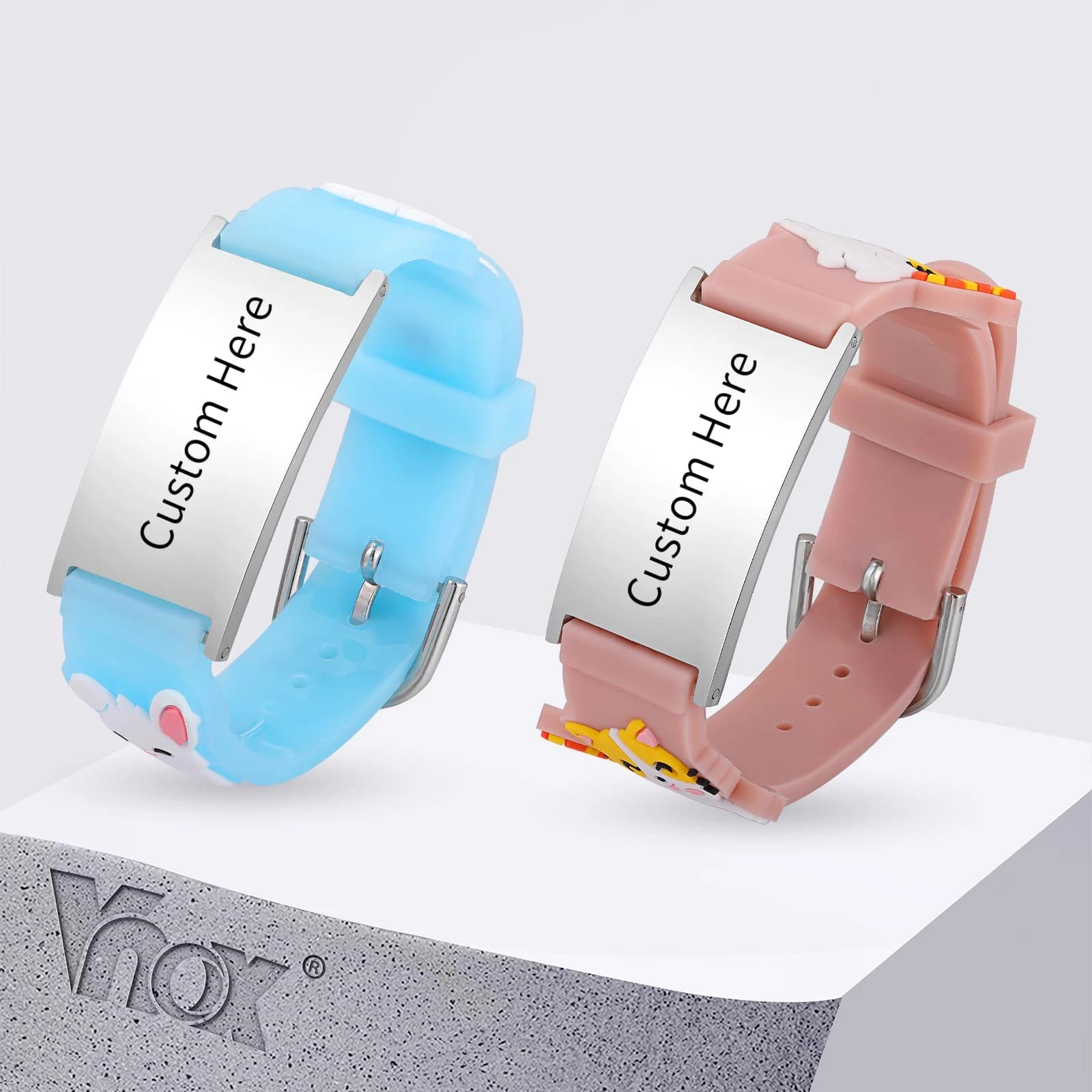 Vnox compact watch bracelet for baby, stainless steel customizable bar, cute bracelet with animal cartoons