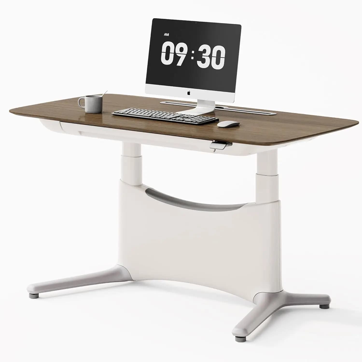 Scrivania Elettrica Regolabile in Altezza 55x28 con Doppio Motore, Cassetti, Prese Elettriche e Poggiapiedi, per Casa, Ufficio e Gaming, Colore Noce Bianco, Personalizzabile