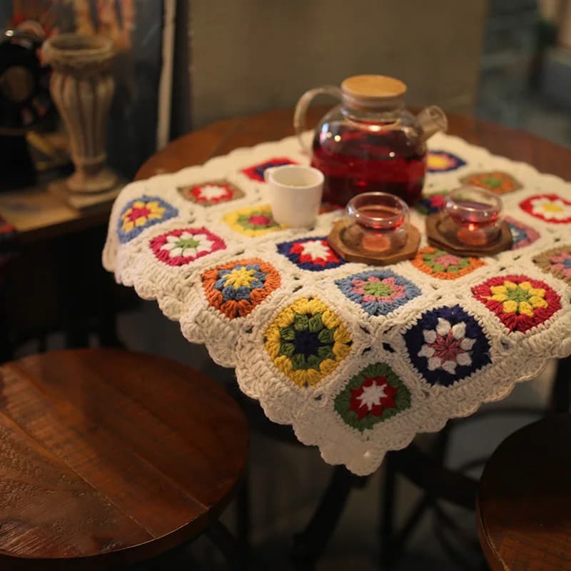 Coperta per capelli all'uncinetto lavorata a maglia fatta a mano, nonna, margherita, tovaglia decorativa in stile rustico, accessori per la casa