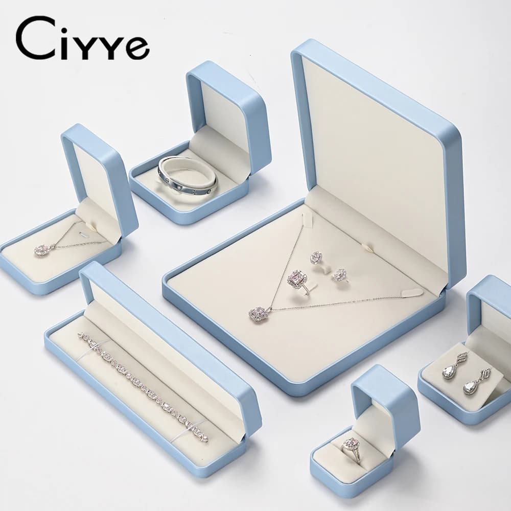 Scatola Portagioie in Pelle PU Blu Ciyye, Contenitore per Anelli, Collane e Orecchini, Confezione Regalo, Organizzatore per Gioielli da Viaggio e Matrimonio, Personalizzabile