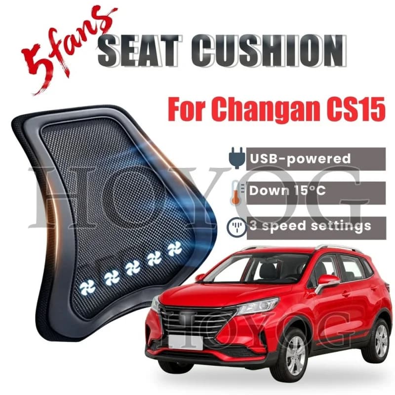 For Changan CS15 Car Seat Cooling Lumbar Support Cushion Back Support Pillow USB Cooling Fan Breathable Mesh Waist Rest 3 Speed