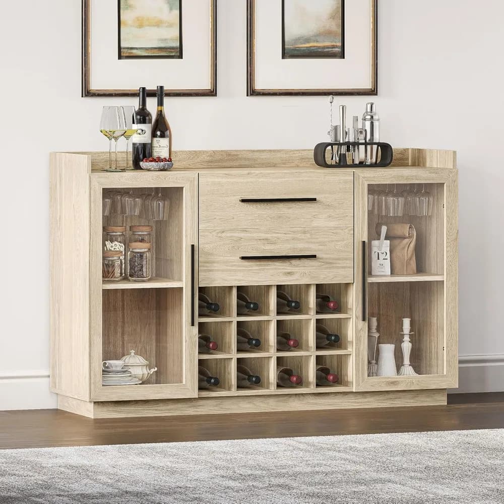 Mobile Bar da 55 Pollici, Credenza con Portabottiglie e Portabicchieri, Mobile per Liquori Indipendente per Casa e Caffetteria