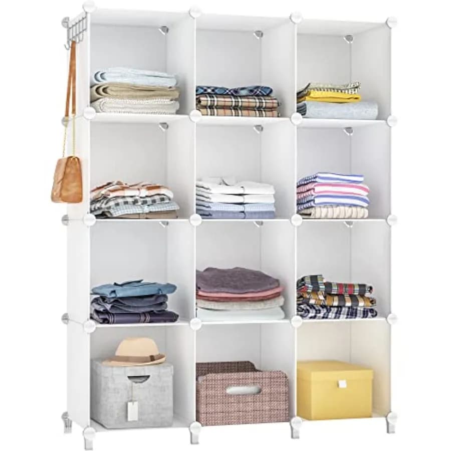 Organizzatore per Armadio, Scaffali Portabili a 12 Cubi per Organizzazione e Conservazione Vestiti