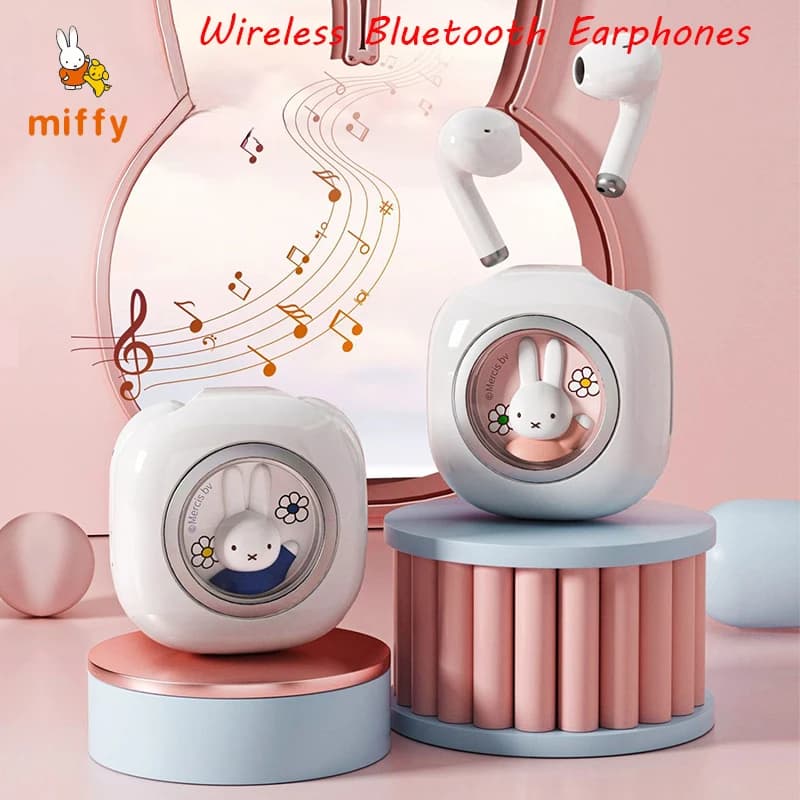 Cute Miffy Wireless Bluetooth Earphones Cartoon Portable Charging Base Anime Accessory Dopamine Wireless Bluetooth Earphone Gift