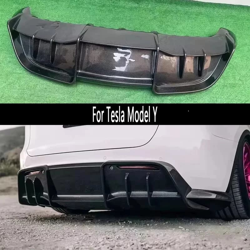 For Tesla Model Y Carbon Fiber Car Rear Bumper Diffuser Rear Splitters Spoiler Back lip Upgrade Auto parts body kit