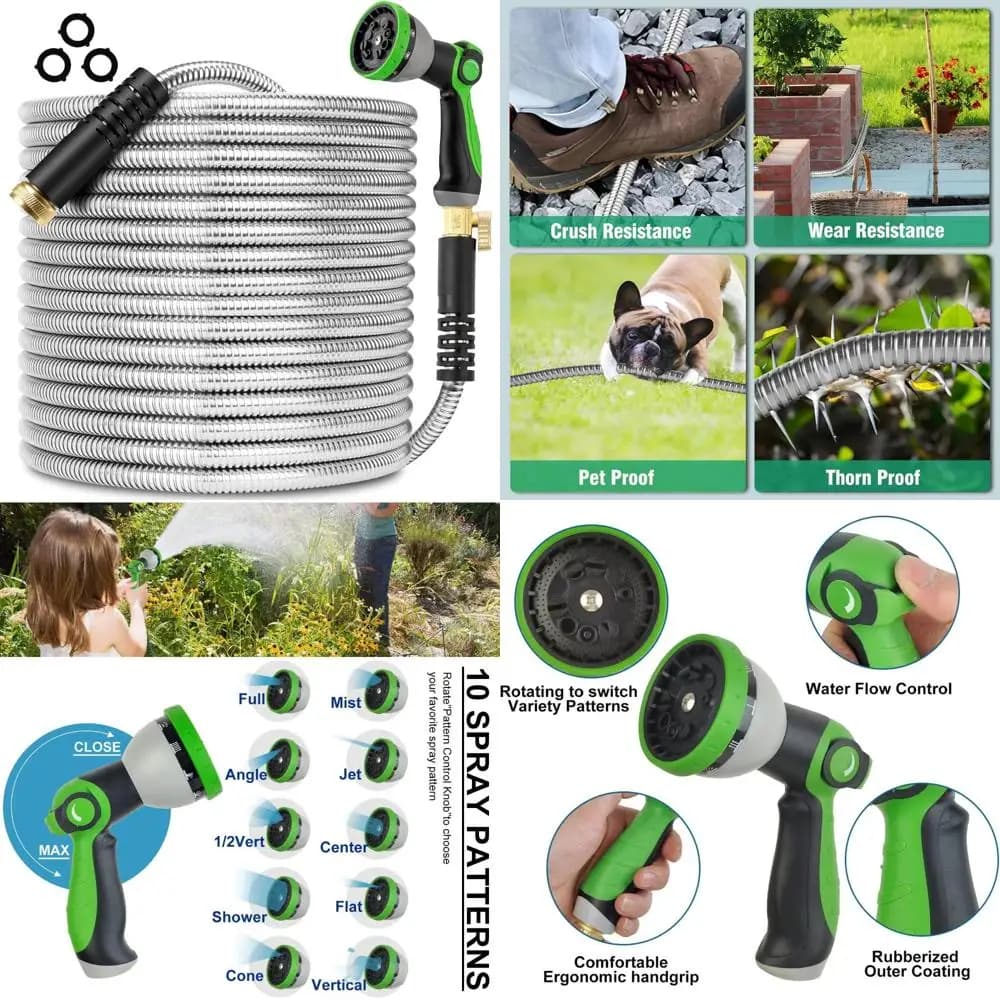 Tubo da giardino flessibile in acciaio inossidabile resistente da 3/4 pollici - lungo 200 piedi, senza attorcigliare, senza grovigli, con ugello, durevole per Wa esterno