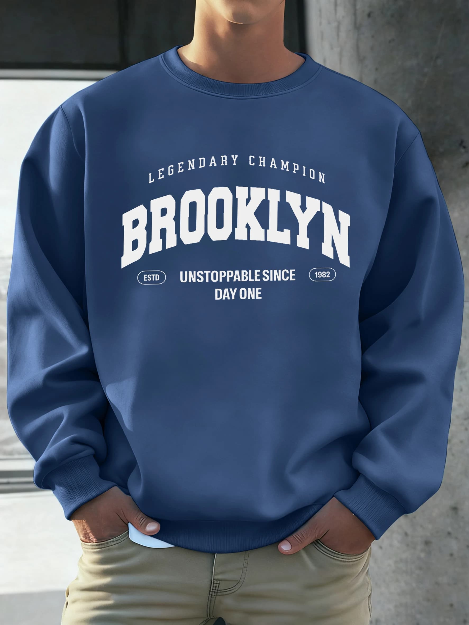 Felpa da uomo stampata Brooklyn Unstoppable Since Day One, morbida e calda, pullover alla moda in pile, manica lunga, abbigliamento sportivo autunnale