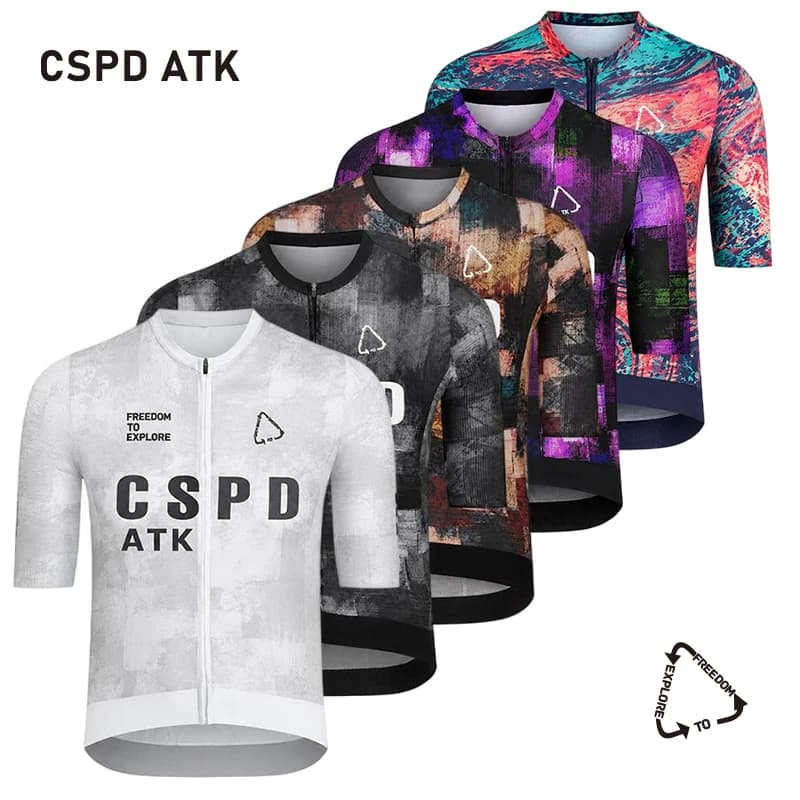 Maglia da ciclismo da uomo CSPD ATK, maglia da ciclismo estiva con protezione solare ad asciugatura rapida, abbigliamento sportivo da ciclismo slim fit per team professionale