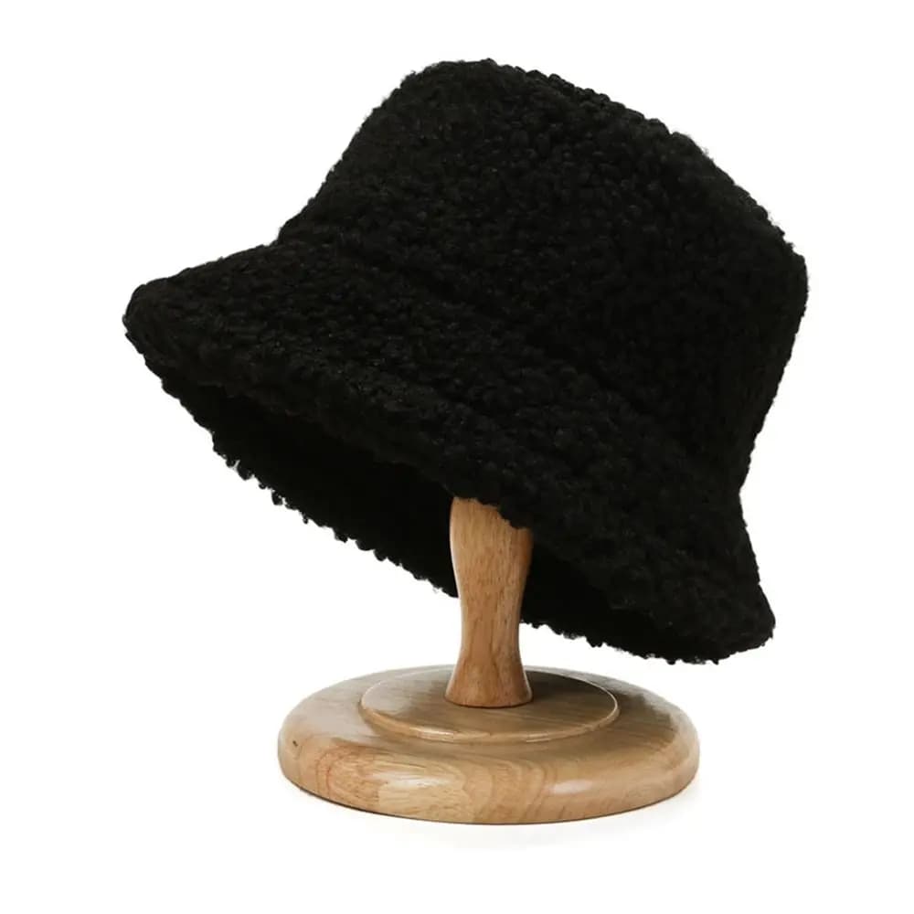 Cappello da donna semplice e caldo, protezione solare, stile casual, tinta unita, stile coreano, cappello a secchiello in lana d'agnello, cappelli femminili