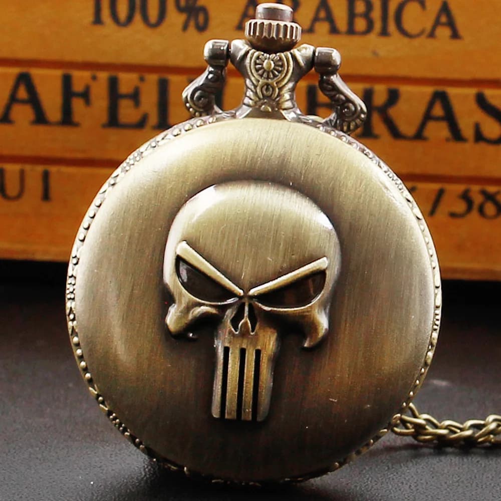 Orologio da tasca al quarzo con scheletro in bronzo punk freddo, quadrante con numeri romani, collana con ciondolo squisito, orologio da regalo per bambini, uomini e donne