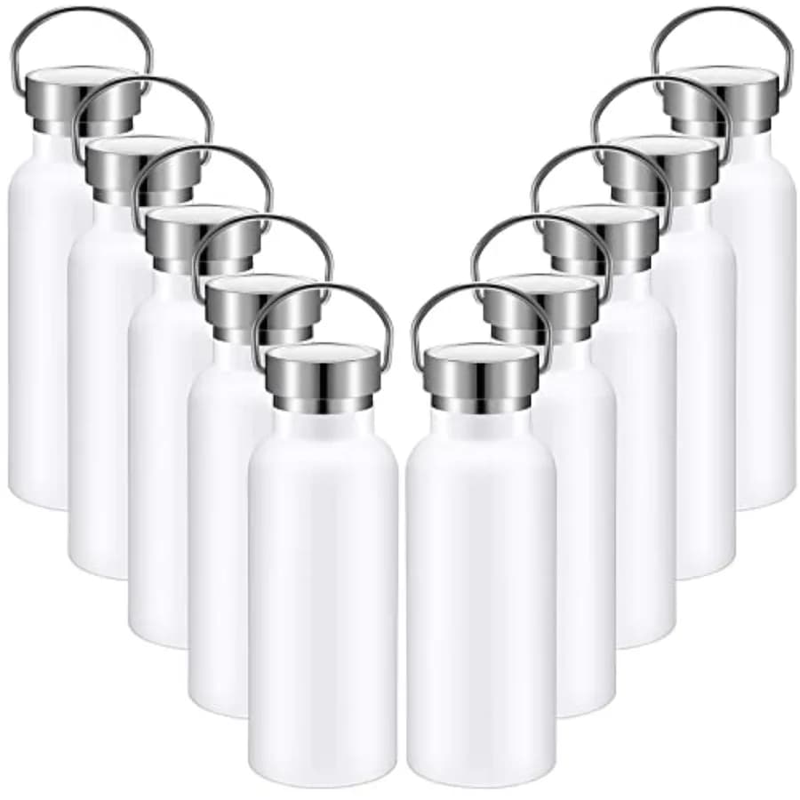 Set di 10 Bottiglie d'Acqua Riutilizzabili in Acciaio Inox, Bottiglia Sportiva a Doppia Parete Isolata con Manico e Chiusura Ermetica